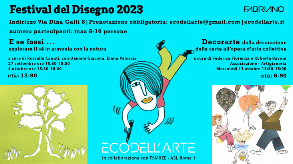 Festival del disegno 2023  fabriano  all around a roma in Via dina Galli a Vigne Nuove presso il TSMREE 3 in collaborazione con la ASL Roma 1  2 laboratori dedicati alla scoperta del Sé con Rossella Canuti e l'Associazione Artigianeria.